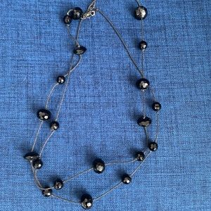 Black cord and black bead long or double necklace